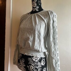 mine Light Gray Eyelet Lace-Sleeve Blouse